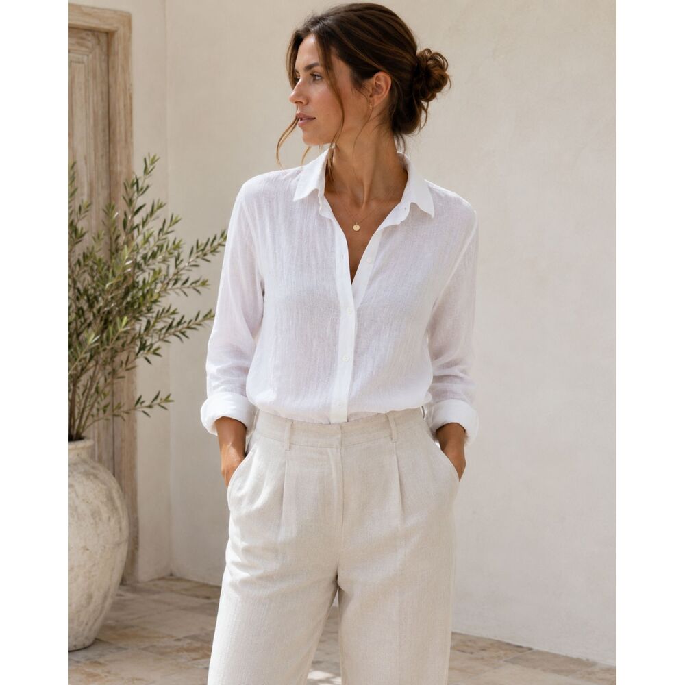 100% Linen Westbound Essentials  White Shirt Woman Plus Size 1X Relaxed Fit